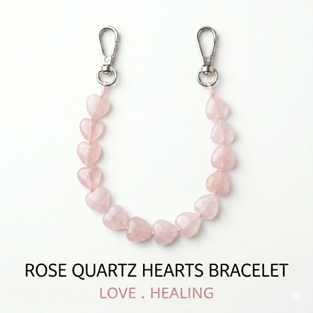ROSE QUARTZ HEARTS BRACELET LOVE . HEALING