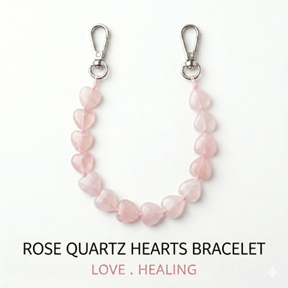 ROSE QUARTZ HEARTS BRACELET LOVE . HEALING